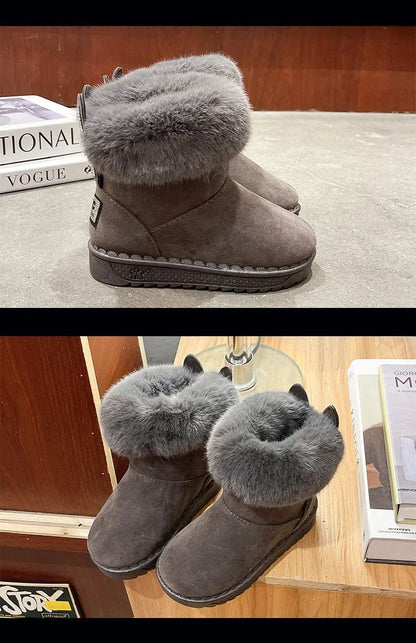 Kids Genuine Cowhide Snow Boots Winter Baby Soft Warm Cotton Shoes with Plush Boys Girls One Fur Suede Boots Princess Retro Boot