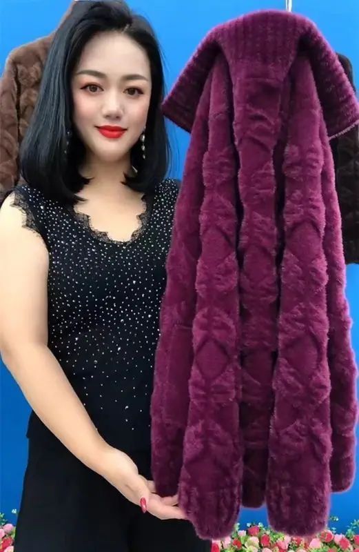 Plus Size Women's Thickened Long Sleeve Faux Mink Coat Autumn Winter Fashionable Jacket for Older Women And Young Mothers