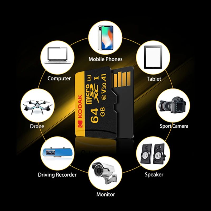KODAK 100% Original Micro sd Card 32GB 64GB 128GB 256GB Microsd Memory Card Class10 SDXC U3 4K TF Card for Drone Phone Charmera