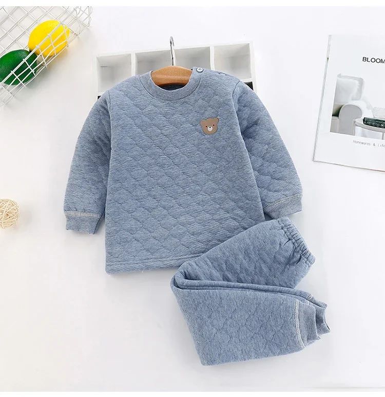Kid Pajamas Set Boys Girls Cotton-padded Pjs Top and Pants Unisex 3 layers to Keep Thick Warm Clothes Toddler Clothing Clothes