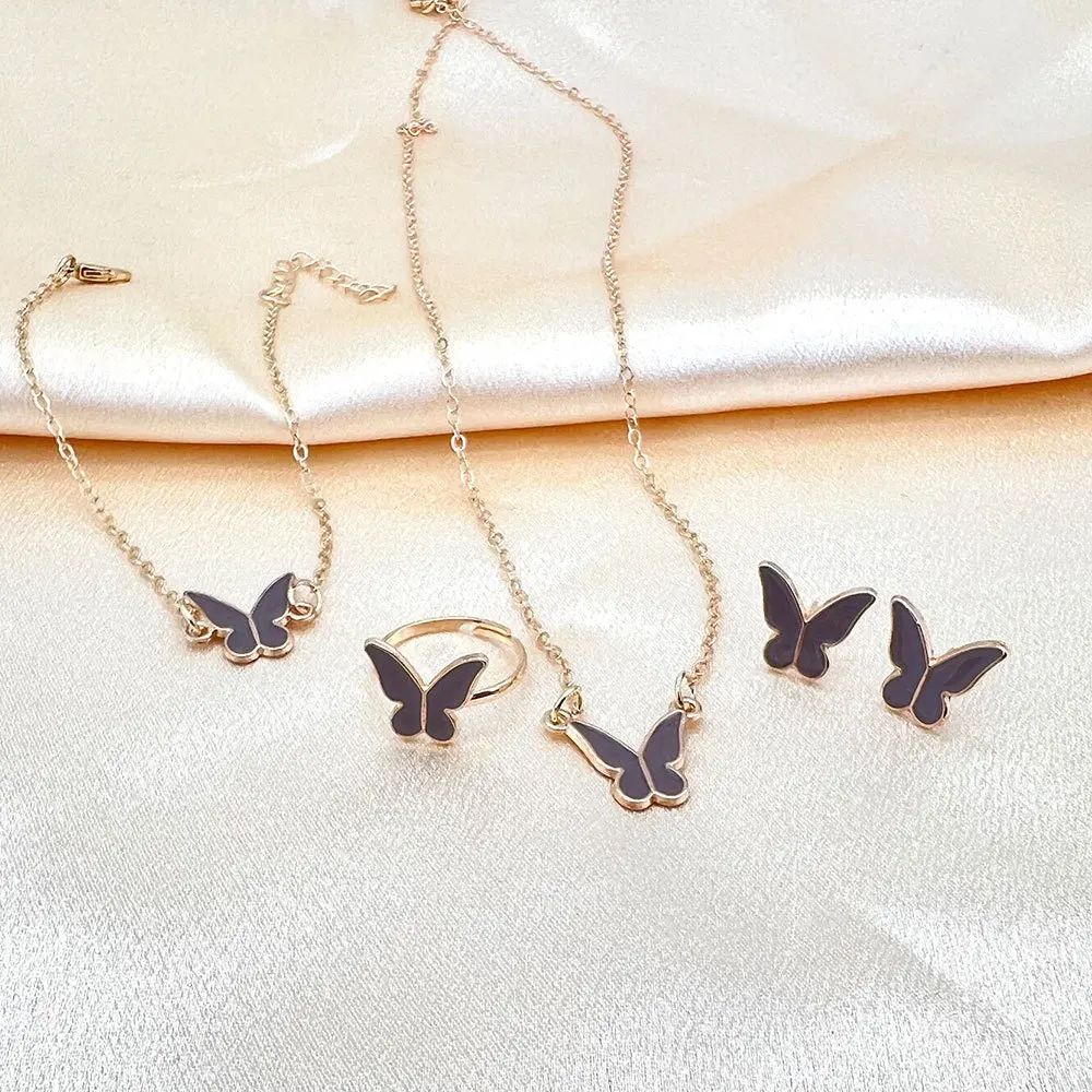 Conjuntos de Joias de Borboleta com Cristal Acrílico Romântico Pulseira Anel Colar Brinco Conjunto para Mulheres Acessórios de Vestido de Jantar de Casamento
