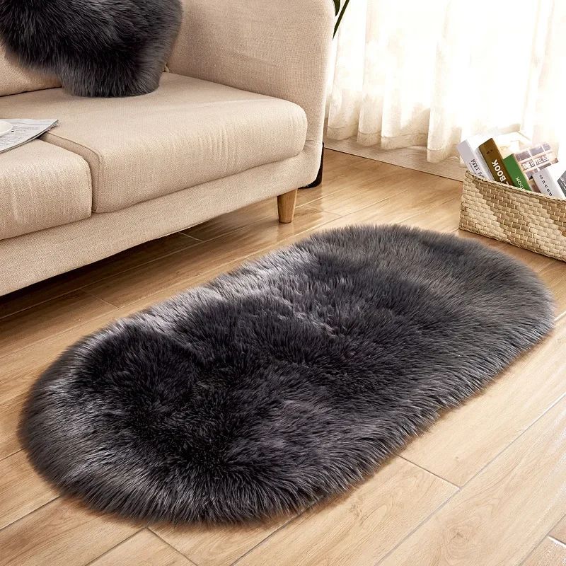 Super Soft Plush Oval Rug Mat Fluffy White Carpets for Living Room Home Decor Bedroom Kid Room Decoration Salon Thick Pile Rug