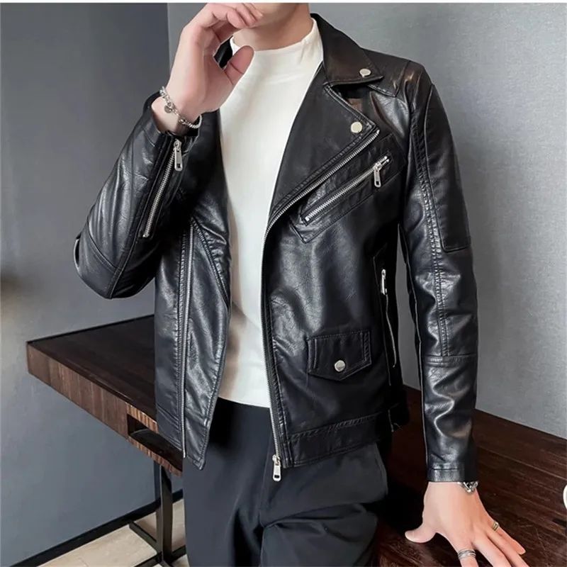 LIBIELIY Autumn Winter High Quality Men PU Leather Jacket Moto Biker Fashion Casual Leather Coat Male Solid Turn Down Collar Sli