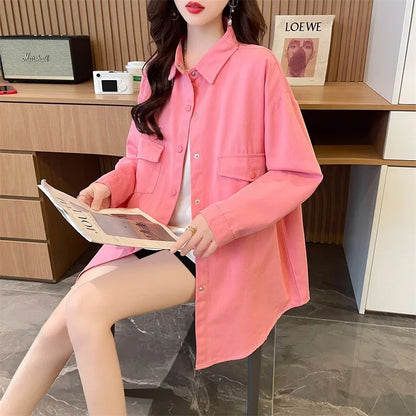 Casual Stylish Denim Long Sleeve Shirt For Women New Spring Autumn Loose Fit Age-Reducing Hong Kong Style Jacket With Button