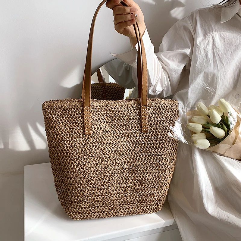 Hand-woven Women's Shoulder Handbag Bohemian Fashion Straw Beach Tote Bag Travel Shopper Weaving Shopping Bags