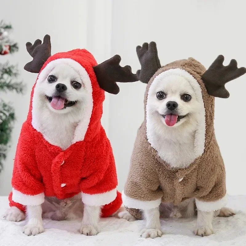 Roupa de Natal para Cães Roupa de Inverno Quente para Cães de Pequeno e Médio Porte Alce Papai Noel Cães Gatos Casaco Moletom Fantasia de Natal para Cães