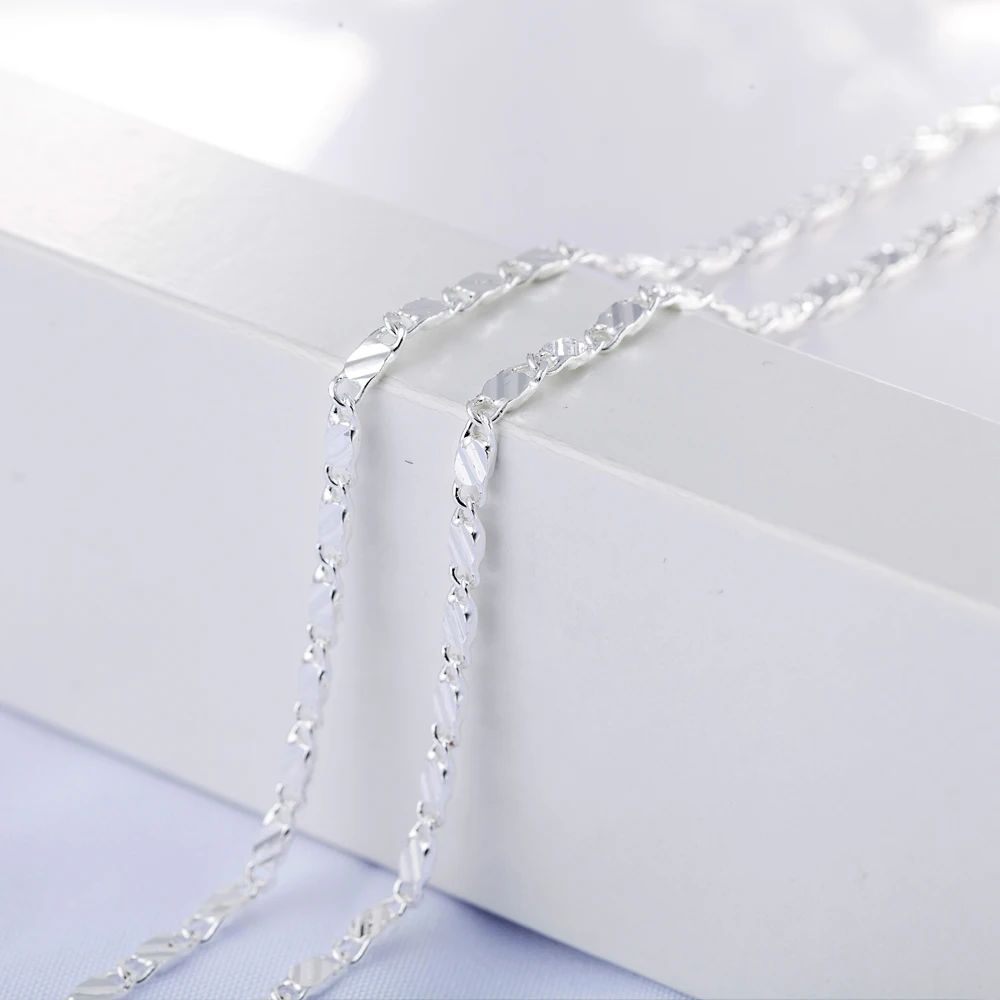 Men Women 2mm Flat Clavicle Chain Necklace S925 Sterling Silver Hypoallergenic Never Fade Multi Size 40-75cm Minimalist Fine Jewelry Gift Christmas Wedding Birthday Anniversary Wholesale