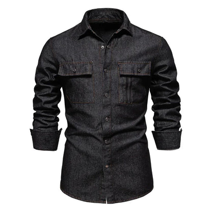 New Autumn 100% Cotton Men's Denim Shirts Solid Color Long Sleeve Cowboy Jean T-Shirt Coat Fashion Casual Fit Shirts for Men