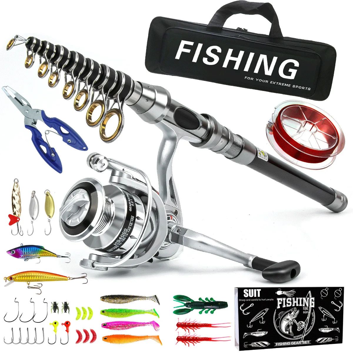 Conjunto de Vara e Carretilha de Pesca Arremesso Longo Luya Vara e Carretilha de Pesca Marinha Combinadas Vara de Spinning Telescópica