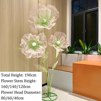 190cm Artificial Flowers Wedding Decor Props Road Lead Flower Silk Yarn Flower Poppy Window Display Garden Decoration Home Decor