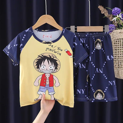 Children's Anime Doraemon Pajamas Set  for Kids Sleepwear Baby Short-sleeve Big Girls and Boys Home Thin Clothes Set Summer