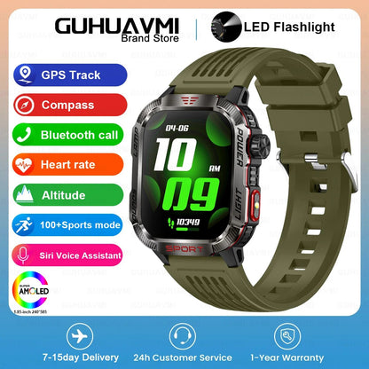 Novo relógio inteligente masculino para ambientes externos de 2,01 polegadas, à prova d'água 3ATM, bateria de 600mAh, bússola, lanterna LED, chamada Bluetooth, Smartwatch para Xiaomi