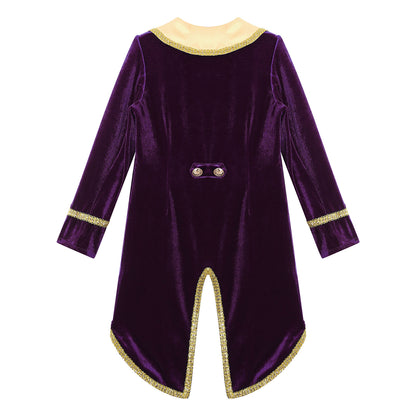 Boys Girls Prince Tuxedo Jacket Turn-Down Collar Coat Halloween Masquerade Theme Party Cosplay Costume Birthday Party Tailcoat