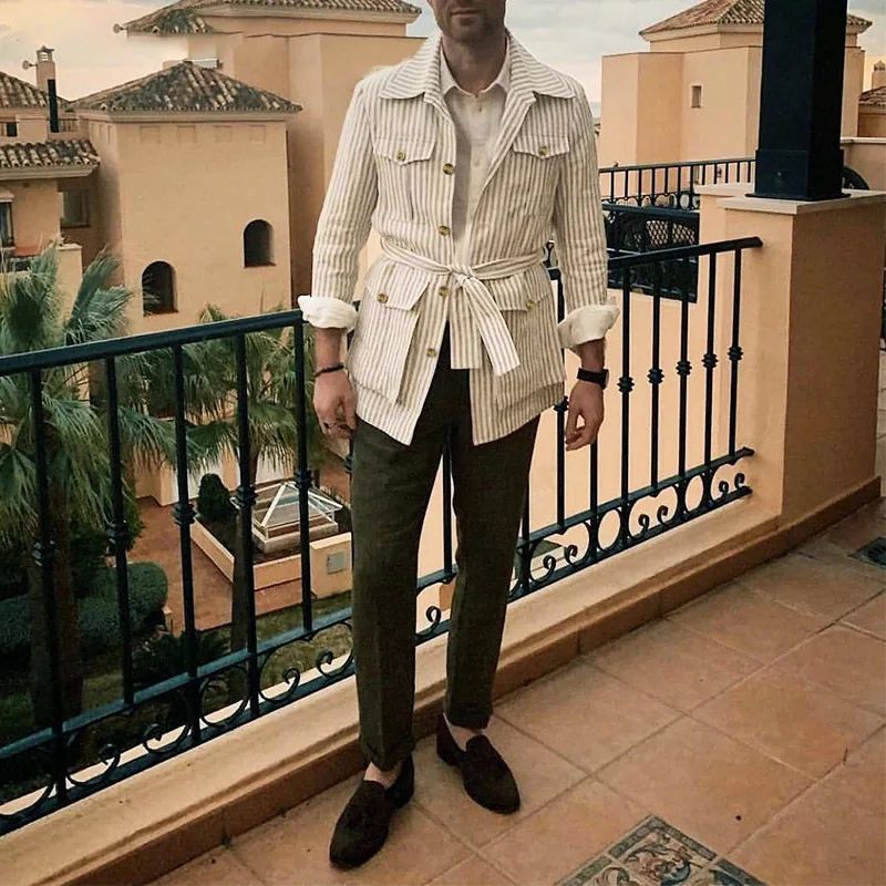 2024 New Men's Coats for Autumn Winter European and American Men's Wear Plus-size Striped Hawaii Cargo Long-sleeved Shirt S-5XL