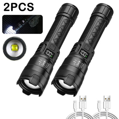 High Strong Power Led Flashlights 2000LM Tactical Torch with Display Light USB Charging Camping Fishing Emergency Zoom Lantern