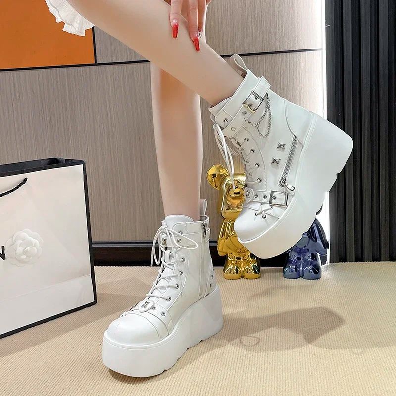 New Gothic Style Platform Vampire Cosplay Women Mid-calf Boots 2024 Winter Wedges Comfy Women Motorcycle Boots Shoes