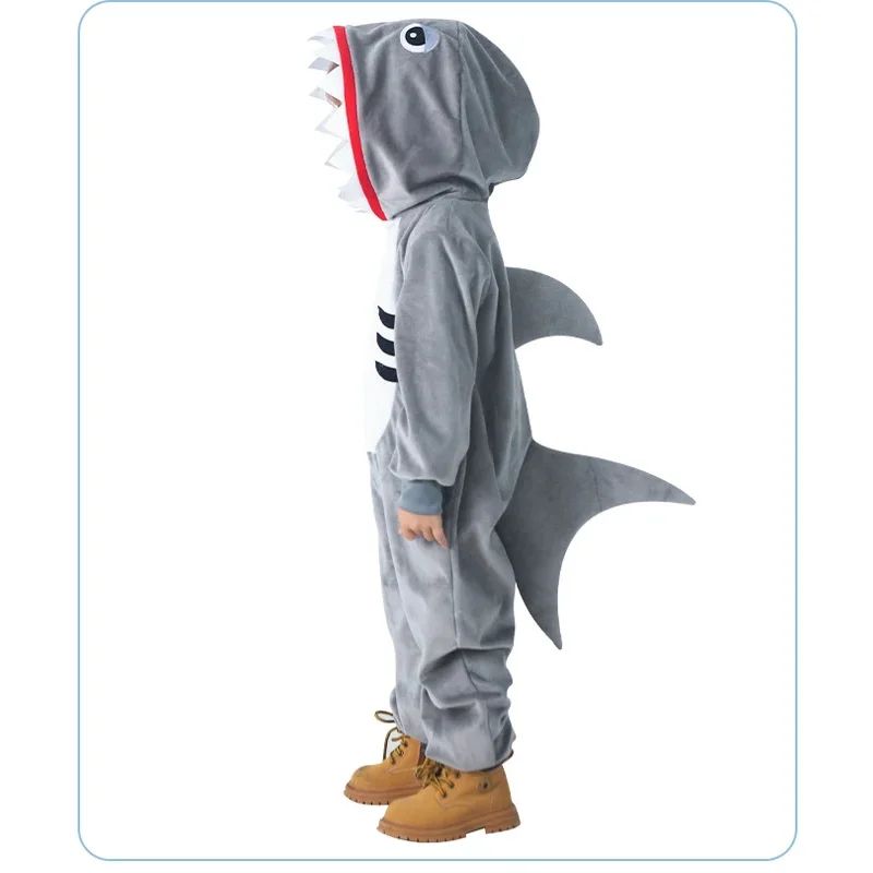 Shark Costume Boys Girls Grey Shark Cosplay Ocean Animal Theme Party Halloween Carnival Dress Kids Game Play Stage Performance