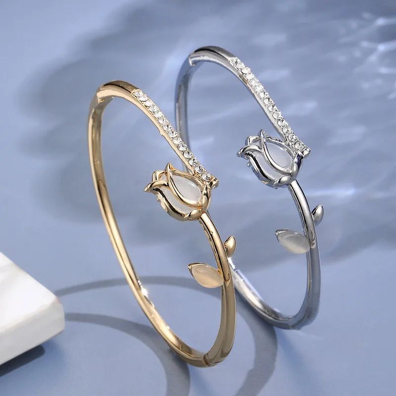 Pulseira de Tulipa de Opala Requintada com Zircônia para Mulheres Acessório Diário Personalizado da Moda Joias para Festas Presentes de Aniversário