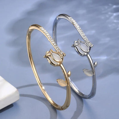 Pulseira de Tulipa de Opala Requintada com Zircônia para Mulheres Acessório Diário Personalizado da Moda Joias para Festas Presentes de Aniversário