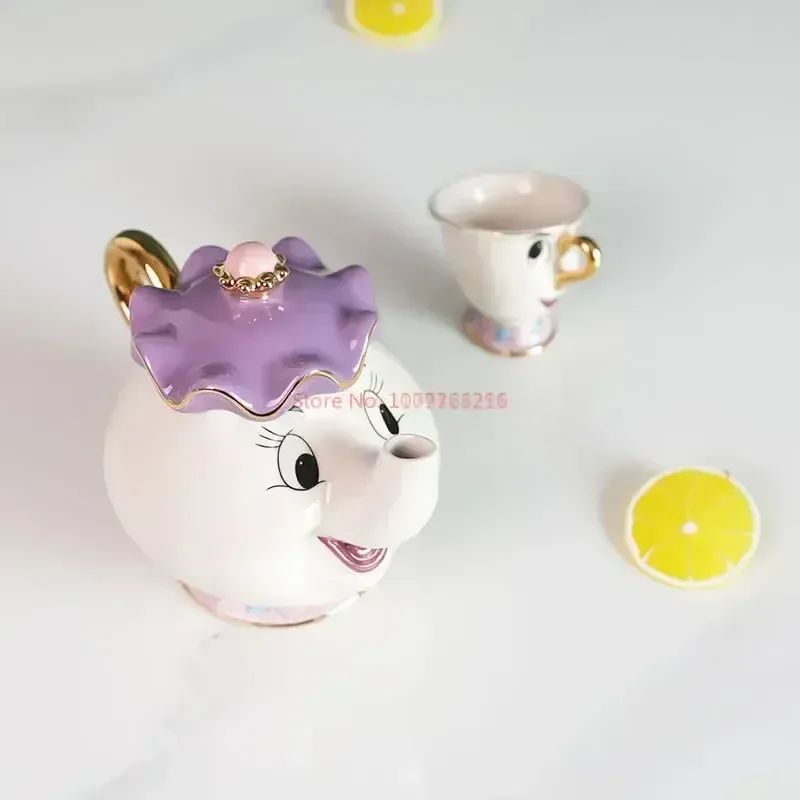 Disney Teapot Cute Cartoon Beauty And The Beast Coffee Pots Mug Mrs Potts Chip Cup Tea Cup Pots One Tea Set Droshipping Desk Gif