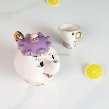 Disney Teapot Cute Cartoon Beauty And The Beast Coffee Pots Mug Mrs Potts Chip Cup Tea Cup Pots One Tea Set Droshipping Desk Gif