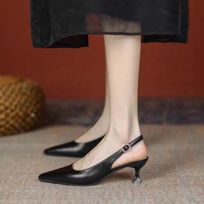 New Women's Sandals Pointed Toe Slingbacks Pumps Wedding Shoes Low Heels Dress Shoes Slip on Black Women Shoes