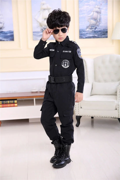 Swat Children Halloween Police Officer Cosplay Costumes Kids Carnival Police Uniform 110-160Cm Boys Army Police Officers Soldier