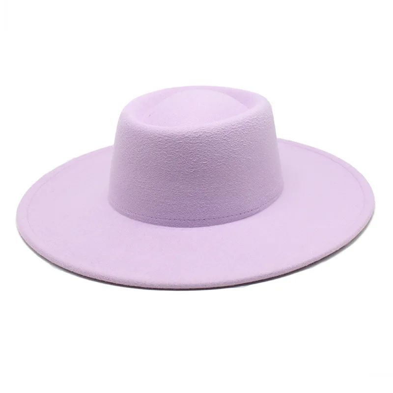 Classic British Style 9.5CM Big Wide Brim Fedora Hat For Women Fashion Autumn Winter Felt Church Hats Wedding Dress Jazz Cap