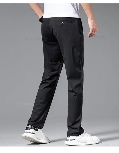 Spring Summer Ultra-thin Casual Pants Men's High Elastic Ice Silk Quick-dry Straight Draped Business Trousers Male Korean