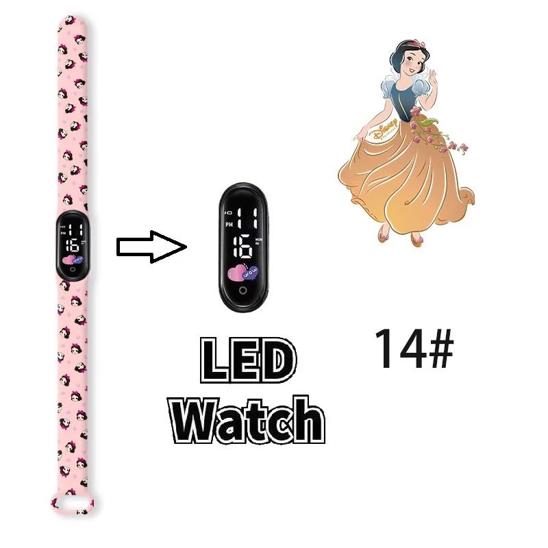 Disney Princess Kids Digital Watch Cartoon Action Figure Snow White LED Touch Waterproof Electronic Watch Toys for Children