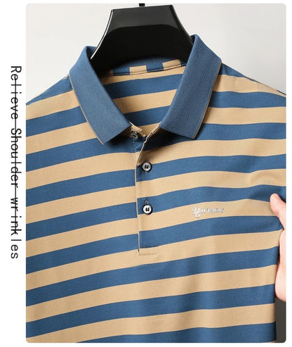Personalized Striped Color Blocked Men's Short Sleeved Polo Shirt Fashion Brand Exquisite Embossed Summer Casual Collar T-shirt