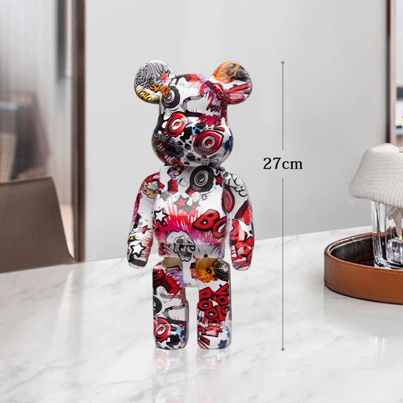Estátua Urso Graffiti 27cm Bloco Tinta Urso Decoração Enfeites de Resina para Desktop Decoração de Casa Sala de Estar Urso Escultura de Chão Presentes