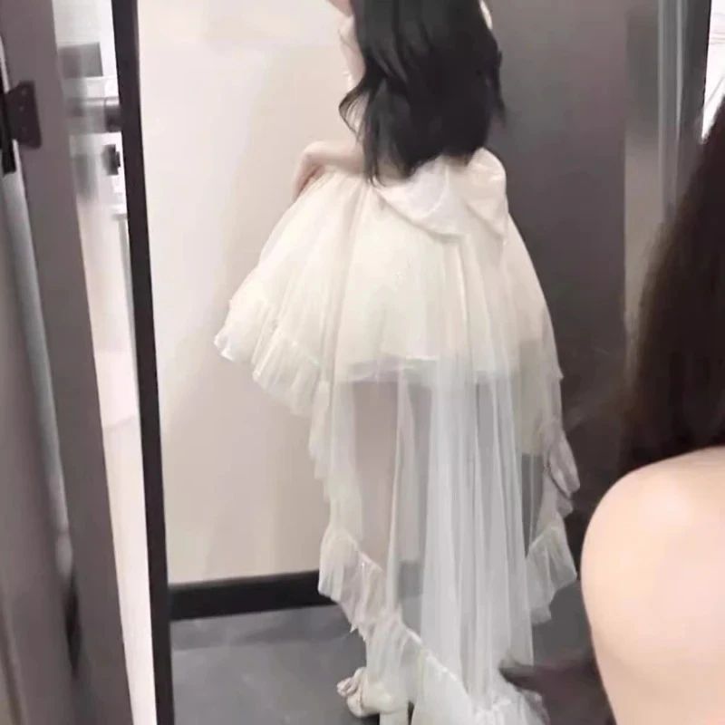 Gothic Y2k Sling Dress Women Harajuku Retro Tulle Ruffles Trim Christmas Party Outfit Grunge Aesthetic Sleeveless Elegant Wear
