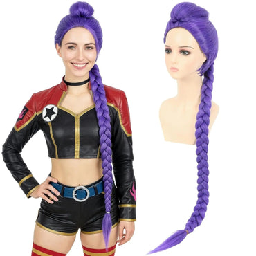 Girl group role-playing synthetic wig, purple split braid wig, rose red long straight hair with bun, romantic party photo