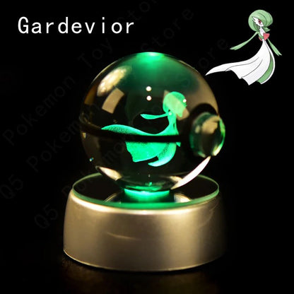 Esfera de Cristal 3D Pokémon 7CM 5CM Mewtwo Pikachu Gengar Bola de Cristal de Vidro Pokémon Pokebola Luminária Noturna LED com Base de Presente