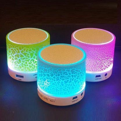 Mini alto-falante Bluetooth sem fio com LED rachado, cartão SD, USB, subwoofer, portátil, MP3, coluna de som para PC e celular