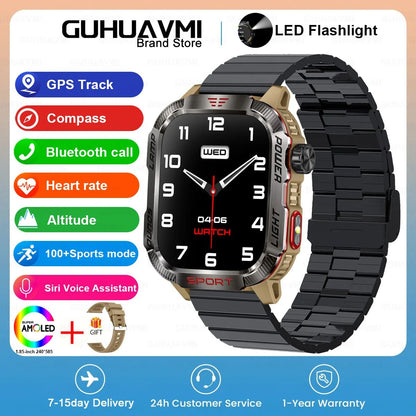 Novo relógio inteligente masculino para ambientes externos de 2,01 polegadas, à prova d'água 3ATM, bateria de 600mAh, bússola, lanterna LED, chamada Bluetooth, Smartwatch para Xiaomi