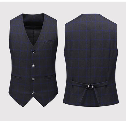 Suit (blazer+vest+pants) Man Fashion Business British Grid Trend Style Casual Hosting Slim Wedding Work Conjunto Hombre