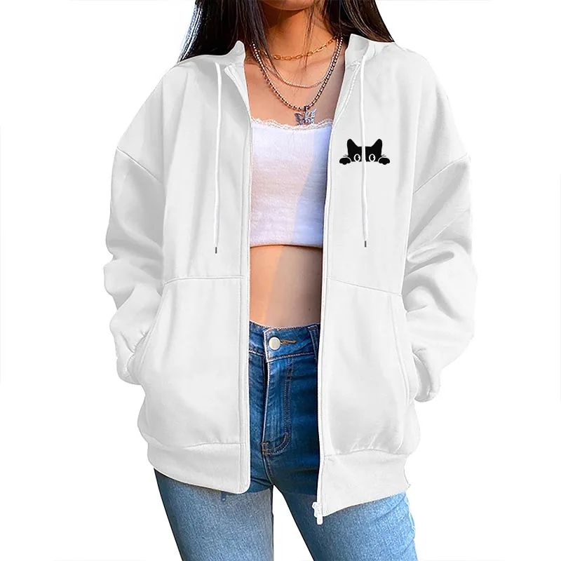 2025 New Womens Zipper Cardigan Hooded Sweatshirt Printing Outfits Fashion Casual Jogging Top Clothing Lady Versatile Sport Coat