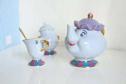 Bule da Disney Fofo Desenho Animado A Bela e a Fera Bules Caneca Sra. Potts Xícara Chip Bules Conjunto de Chá Dropshipping