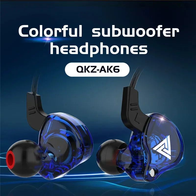 VIKEFON QKZ AK6 Fone de Ouvido Intra-auricular com 6 Drivers Dinâmicos, Headphone com Microfone, Estéreo Esportivo HIFI, Fone de Ouvido Monitor com Subwoofer
