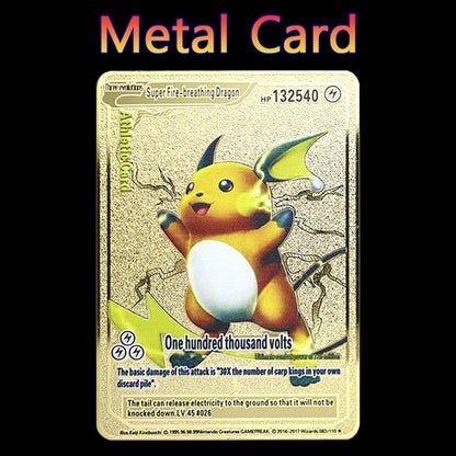 Pokémon 183200 Pontos Alto HP Cartas de Metal Douradas Pretas Inglês Francês Vmax Mega GX Coleção de Cards Charizard Pikachu Mewtwo