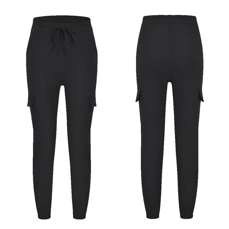 2022 New Solid Jogger Women's Cargo Pants Multi-Pocket Drawstring Elastic Waist Women Sports Pants Streetwear Casual Long Pant