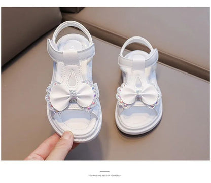 Girls Sandals Kids Soft Soles Casual Princess Shoes New Water Diamond Beach Shoes Bow Shaped Girl Sandals