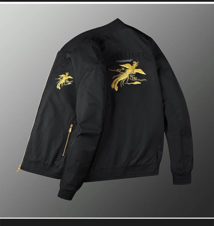 White, black men's phoenix embroidery jacket Slim youth jacket Outdoor sports trend tops Men's jackets