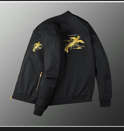 White, black men's phoenix embroidery jacket Slim youth jacket Outdoor sports trend tops Men's jackets