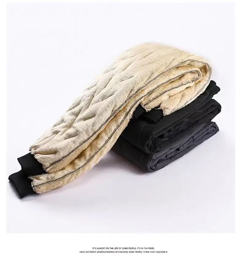 Calça Masculina de Moletom Grossa de Lã Impermeável Inverno Corta-Vento Casual Calça Pesada Calça de Lã de Cordeiro Quente Agasalho