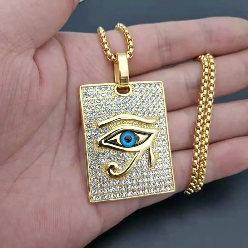 Eye of Horus, Eye of God Necklace, Rotatable Evil Eye Pendant, Men's Trendy Retro Weird Egyptian Amulet Jewelry