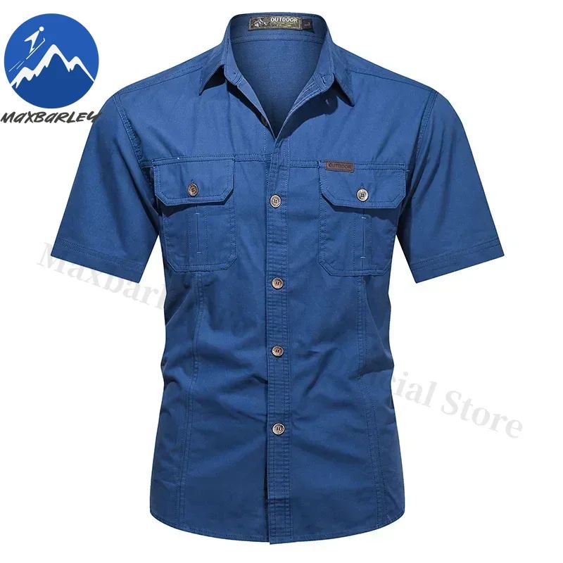New Mens Work Shirt Casual Retro 100% Cotton Short Sleeve Flying Cargo Shirt Man Summer Fishing Hunting Multi Pocket Shirt 2025