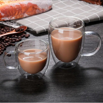 Copo de Café de Vidro com Parede Dupla e Fundo Duplo 233ml/320ml Canecas Premium para Mocha Latte Canecas Transparentes Resistentes ao Calor Conjunto de Copos de Água